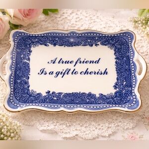 I. Godinger & Co. Vintage White Ceramic Trinket Tray with Gold Trim